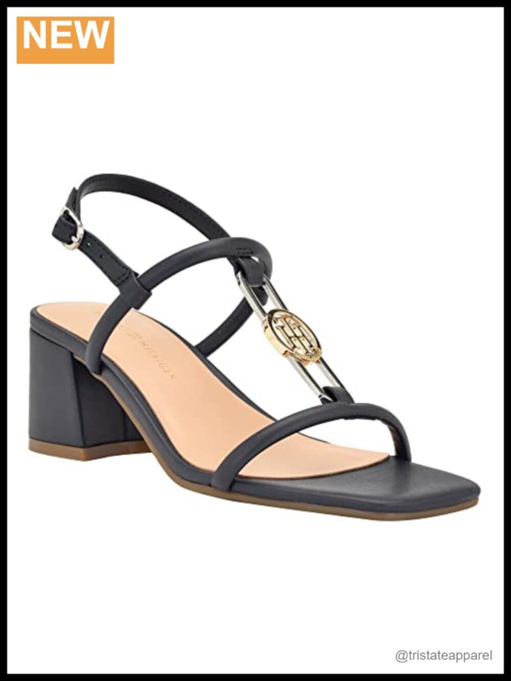 Block Heel Sandal Faux Leather Slingback Square Toe Adjustable Buckle Casual